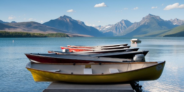 Boats on a dock at Lake McDonald, Glacier National